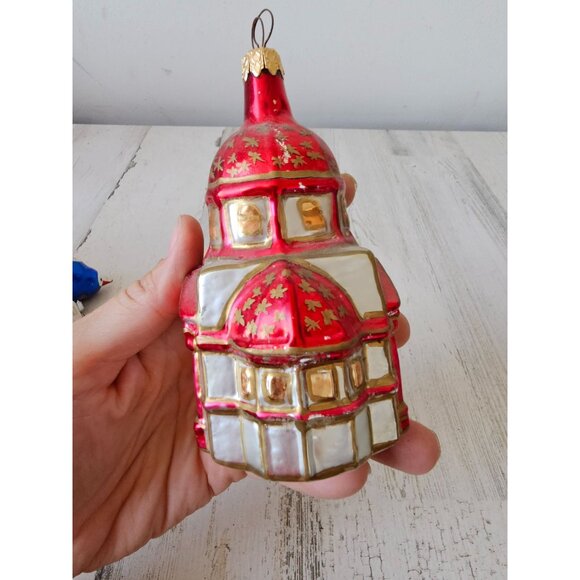 Vintage glass temple building religious ornament Xmas tree red - Picture 8 of 9